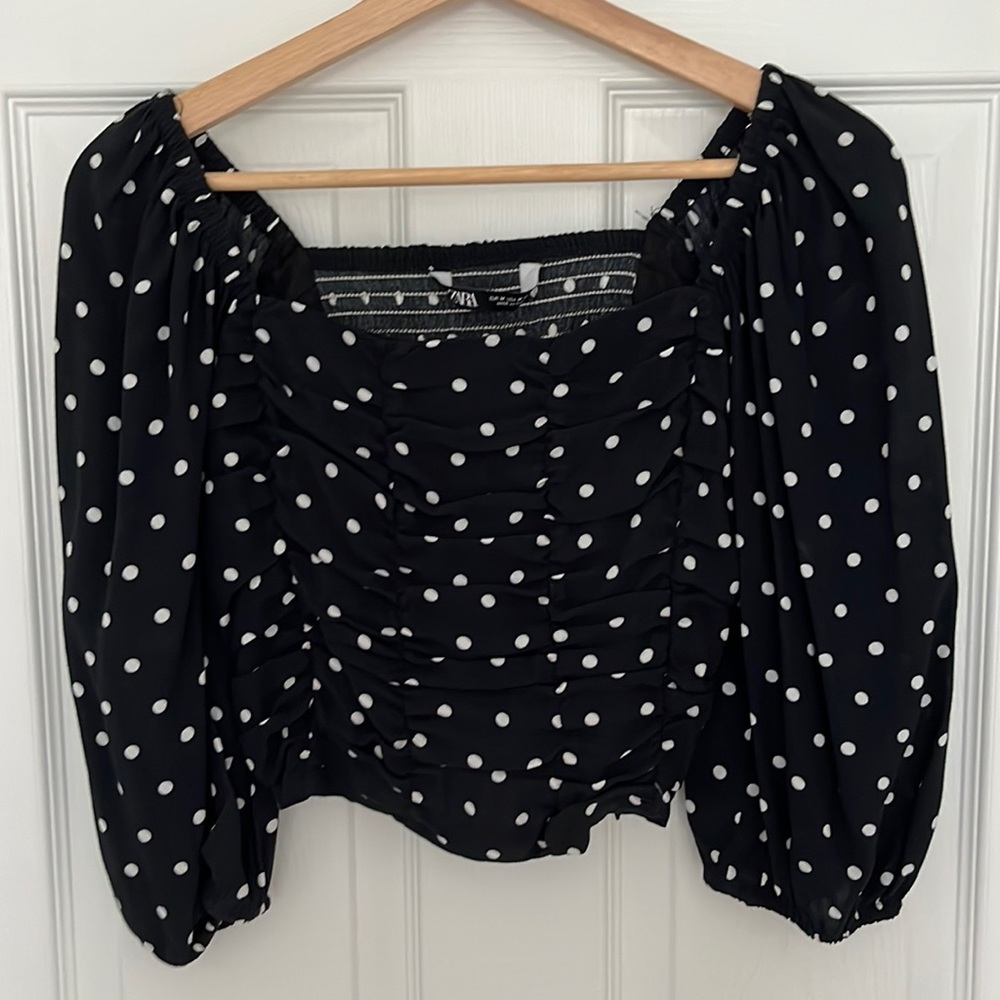 Zara Polka Dot Ruched Cropped Top M